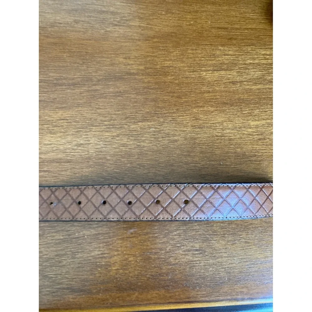 Stacy Adams Men's S 44 Tan Leather Webster Diamond‎ Embossed Belt Silver Buckle